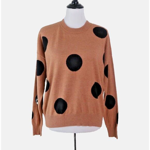Tahari Size S Polka Dot Pullover Sweater Brown Camel Black - Picture 2 of 9